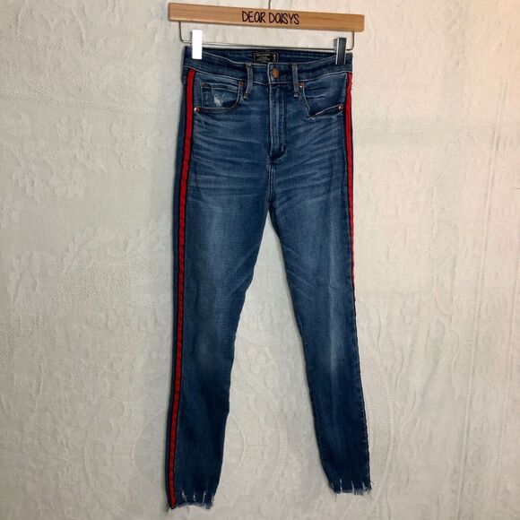 Abercrombie Simone High Rise Red Stripe Jeans - Picture 1 of 8